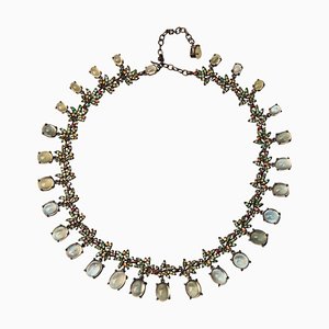 Verdunkelungs-Halskette aus Saphir in Prärennit-Grün mit dunkler Smaragd-Optik in Silber