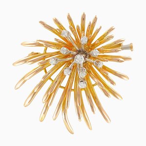 French Retro Diamond Gold Floral Brooch