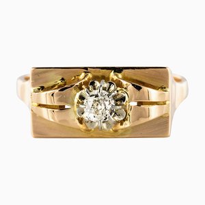 Diamond and 18 Karat Yellow Gold Tank Ring, 1940s