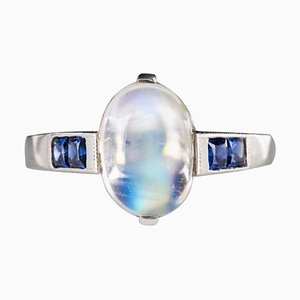 2.30 Carat Moonstone and Calibrated Sapphire White Gold Ring