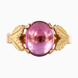 Pink Tourmaline 18 Carat Gold Leaves Ring, 1960s