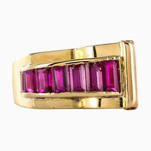 French Calibrated Ruby and Gold Tank Ring