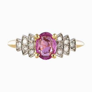 Pink Sapphire, Diamond, Gold and Platinum Ring