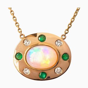 Collier aus Opal, Smaragd, Diamant & 18 Karat Gelbgold