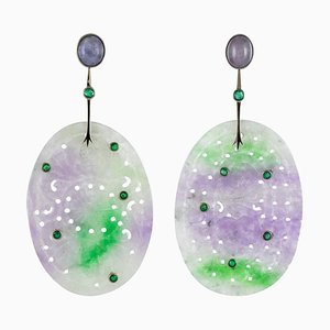 Purple, Jade Emeralds and 18 Karat White Gold Dangle Earrings, Set of 2