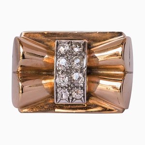 French Diamond Gold Bow Tank Ring