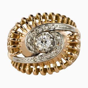 Anillo retro con forma de espiral de diamantes y oro amarillo de 18 kt, años 60
