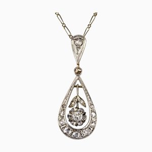 Diamonds and 18 Karat Gold Drop Pendant and Chain, 1900s