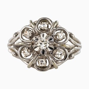 French Diamonds and 18 Karat White Gold Thread Ring, 1960s