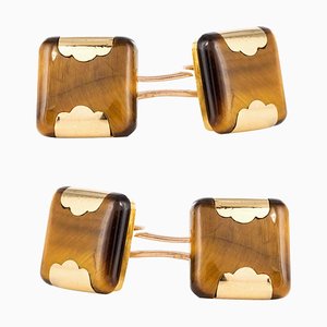 French Tigers Eye 18 Karat Yellow Gold Cufflinks, 1920s, Set of 2