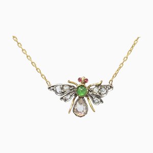 19th Century Emerald, Ruby, Diamonds and 18 Karat Yellow Gold Necklace