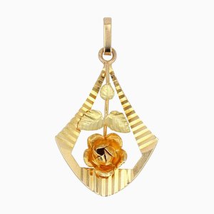 French 18 Karat Yellow Gold Rose Pendant, 1900s