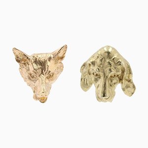 19th Century 18 Karat Yellow Gold Fox and Dog Stud Earrings, Set of 2