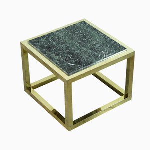Vintage Spanish Brass and Green Veined Marble Coffee Table