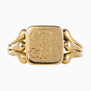 French 20th Century 18 Karat Yellow Gold Engraved Signet Ring