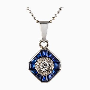 Calibrated Blue Gems and Diamond Pendant Necklace