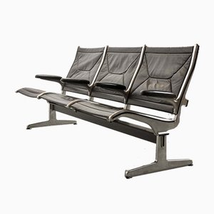 Black Leather Tandem Sling 3-Seater Airport Bench by Charles & Ray Eames for Herman Miller, 1962