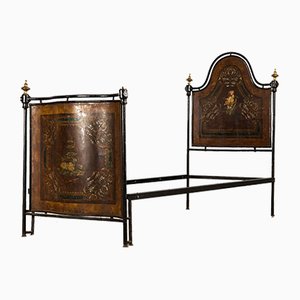 French Art Nouveau Iron Bed with Floral Motifs