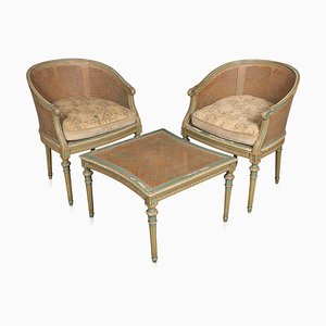 Divano letto / chaise longue antico in frassino, Francia, set di 3