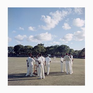 Cricket en antigua con estampado de gran tamaño enmarcado en negro