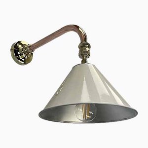 Copper & Brass Cantilever Wall Lamp with Cream-Colored British Army Lampshade, 1980s
