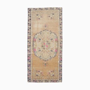 Tapis Oushak 3x6 Vintage Fait Main en Laine avec Médaillon Orange, Turquie