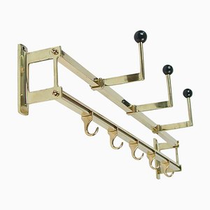 Art Deco Bauhaus Brass and Wood Coat and Hat Rack, 1930s