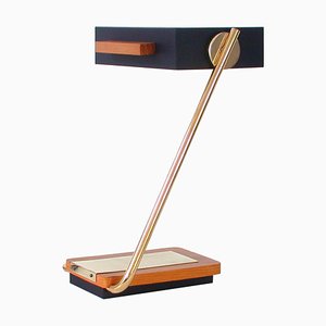 Lampe de Bureau Cubiste en Laiton et Métal Noir en Teck de Kaiser Leuchten, Allemagne, 1960s