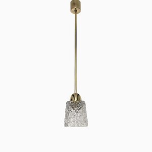 Lampada a sospensione Mid-Century in ottone e cristallo, Italia, anni '50