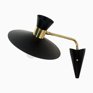 Mid-Century Black and Brass Articulating Wall Light Sconce in the Style of Pierre Guariche