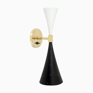Mid-Century Black and White Double Cone Diabolo Wall Light Sconce