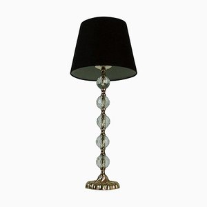 Large Crystal Diamond and Bronze Table Lamp Attributed to Bakalowits, 1950s