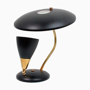 Mid-Century French Reflecting Gooseneck Black Table Lamp, 1950s