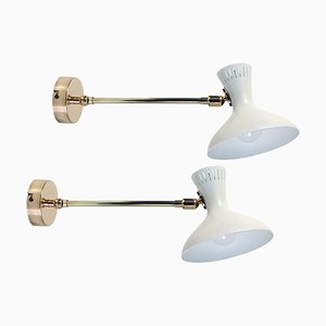 Mid-Century French White Brass Articulating Potence Sconces, 1950s, Set of 2