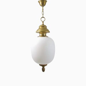 Italian Brass and Satin Opaline Glass Pendant from Azucena, 1950s