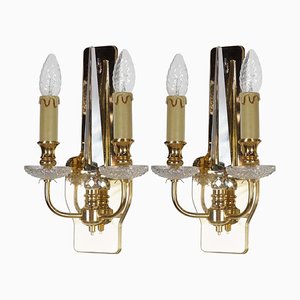 Brass and Crystal Sconces from Val Saint Lambert, Set of 2