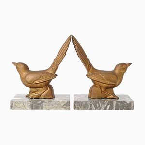 Sujetalibros franceses Art Déco con pájaros, años 30. Juego de 2