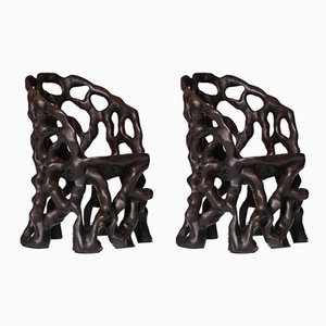 Skulpturale Geschnitzte Holz Wurzelholz Stühle, 2er Set