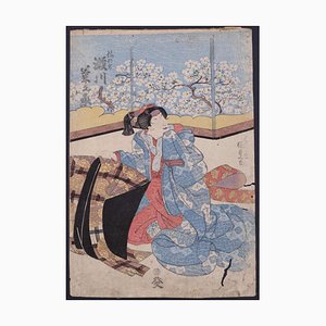 Stampa Utagawa Toyokuni II, scena da teatro Kabuki, originale xilografia, circa 1810