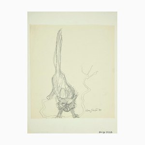 Dibujo de Lápiz original Leo Guida, Cat, 1973