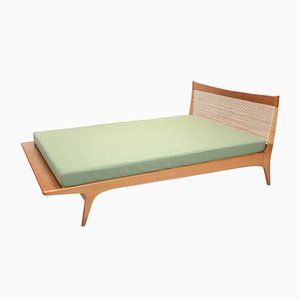 Sofá cama de roble y ratán de Jos De Mey para Van Den Berghe Pauvers, años 60