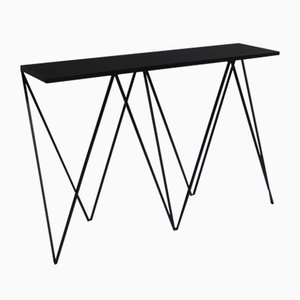 Giraffe Console Table with Natural Linoleum Top in Black by &New