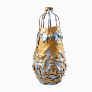 Hot Mess Gefäß Silber und Goldfarbene Lava Vase von Tanner Bowman