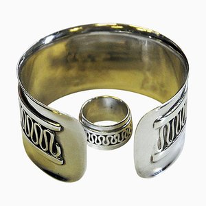 Schwedisches Dekor Silber Armband und Ring Set von Willy Käfling, 1971, 2er Set