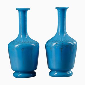 Blue Opaline Decanters, Set of 2