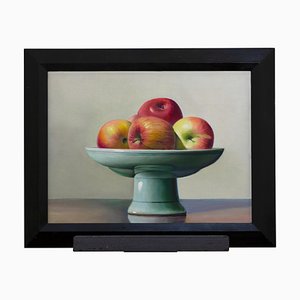 Miroir et Lampe Wei Guang - Nature Morte avec Pommes - Huile sur Toile - 2000s