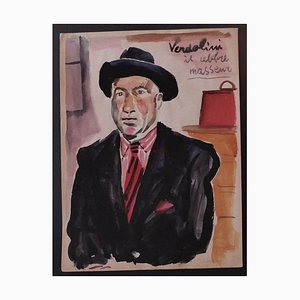 Nicola Simbari - Verdolini the Famous Masseur - Original Watercolor - 1960s