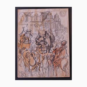 Nicola Simbari - Charlatan - Dessin Original à l'Aquarelle et au Crayon - 1960s