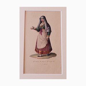 Costume de Naples - Michela De Vito - Encre et Aquarelle Originales - 1830s