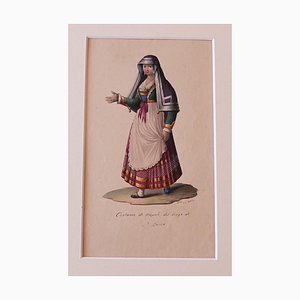 Michela De Vito - Costume di Napoli - Inchiostro originale e acquerello, fine XIX secolo